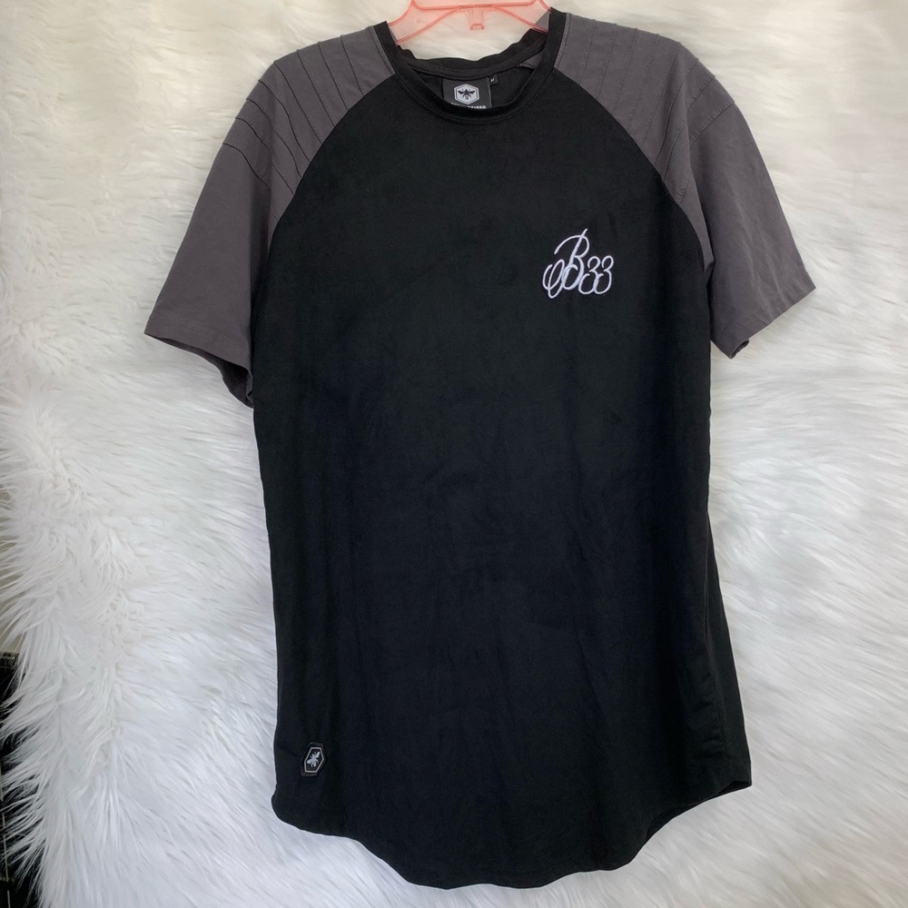 Bee Inspired Unique Mens Shirt Black and Grey Faux Suede Medium